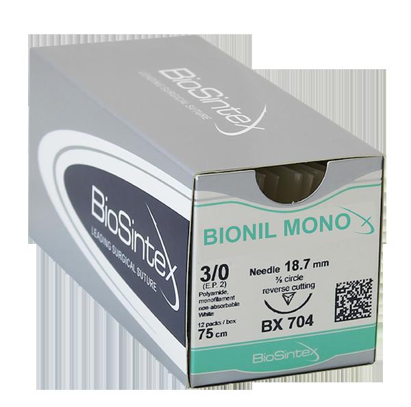 BIONIL MONOx(BX 735),Поліамід(нейлон6.6), USP 3/0(M2), 75см, зворотньо-ріжуча голка 24,3мм, 3/8 кола